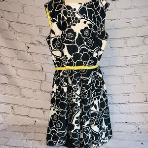 Size 10 black and white floral dress from Limited; detachable yellow belt